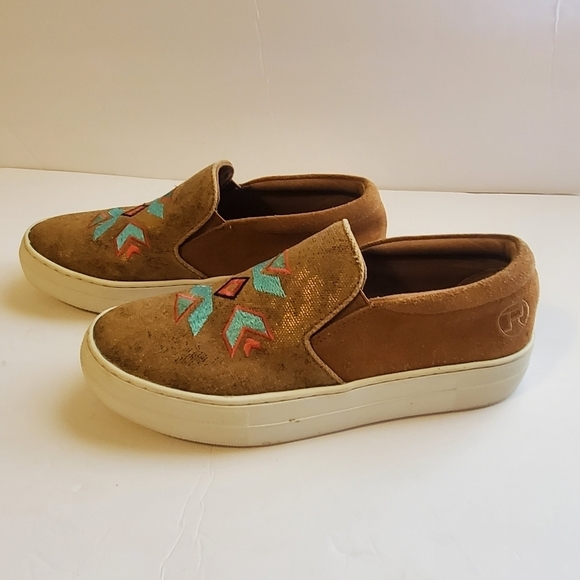 Roper Darcy Aztec  .sz 5 1/2. Metallic suede leather. Slip on. Embroidery - Picture 1 of 6